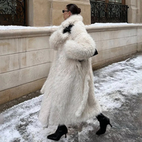 OFTBUY 2025 Manteau long en fausse fourrure de mouton pour femme, style russe, avec ceinture, tendance hiver, chaud et épais