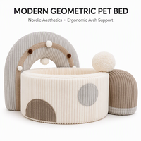 Lit pour chat en velours côtelé, lit pour petit chien, nid profond en forme d'arche arc-en-ciel avec boule en peluche, lavable en machine, base antidérapante, OEM ODM