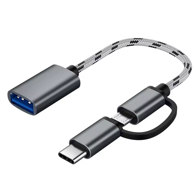 2-in-1 OTG Adapter Cable Nylon Braid USB 3.0 Type-C/Micro USB 3A Fast Charging Data Sync Pure Copper Conductor Aluminum Alloy
