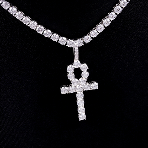 Pendentif Croix Ankh Prêt à Expédier en Argent 925 Plaqué Or Blanc 18 carats avec Diamant Moissanite VVS Testé pour Chaîne - Product Image 1