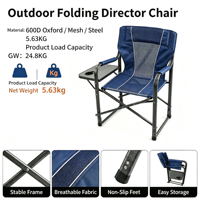 Chaise de Réalisateur Pliante en Aluminium Grande Taille Respirante avec Tablette Pliante, Ensemble Chaise et Table Portable pour Camping et Pêche