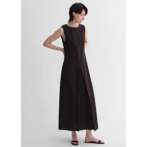 Vestido Blanco de Seda de Morera sin Mangas con Cuello Redondo y Pliegues Oblicuos en Línea A - Product Image 2