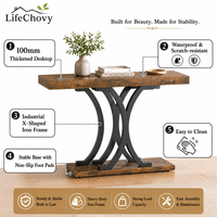 Table console rustique moderne marron avec structure en fer en X, plateau en panneau de particules épaissi de 100 mm, table d'entrée pour la maison et le salon