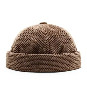 Großhandel Neuheit Hüte für Herren Damen retro Kuppel einstellbar feste Farbe Baumwolle dicke Schädelmütze Beanie randlos Hüte Docker-Mütze