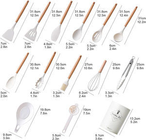 Juego <span class=keywords><strong>de</strong></span> 14 utensilios <span class=keywords><strong>de</strong></span> cocina <span class=keywords><strong>de</strong></span> silicona <span class=keywords><strong>de</strong></span> grado alimenticio, sin BPA, antiadherentes, espátula, cuchara, volteador con mango <span class=keywords><strong>de</strong></span> madera, OEM, personalizado, venta al por mayor - Product Image 3