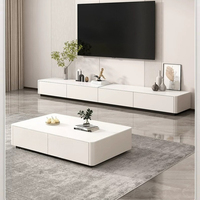 Ensemble meuble TV et table basse en dalle de granit - Meuble de rangement au sol pour salon - Nouveau meuble TV en bois massif de luxe léger