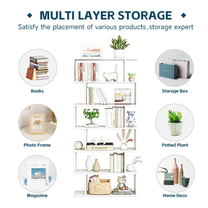 Modernes Holz-Bücherregal mit 5 Ebenen Geometrisches S-förmiges Bücherregal für Schlafzimmer - Product Image 3