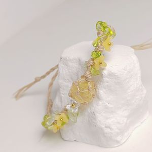 수제 노란 유리 치자 나무 꽃 마크라메 팔찌 캔디 스타일 짠 그물 로프 Boho 계곡의 백합 구슬 팔찌 - Product Image 3