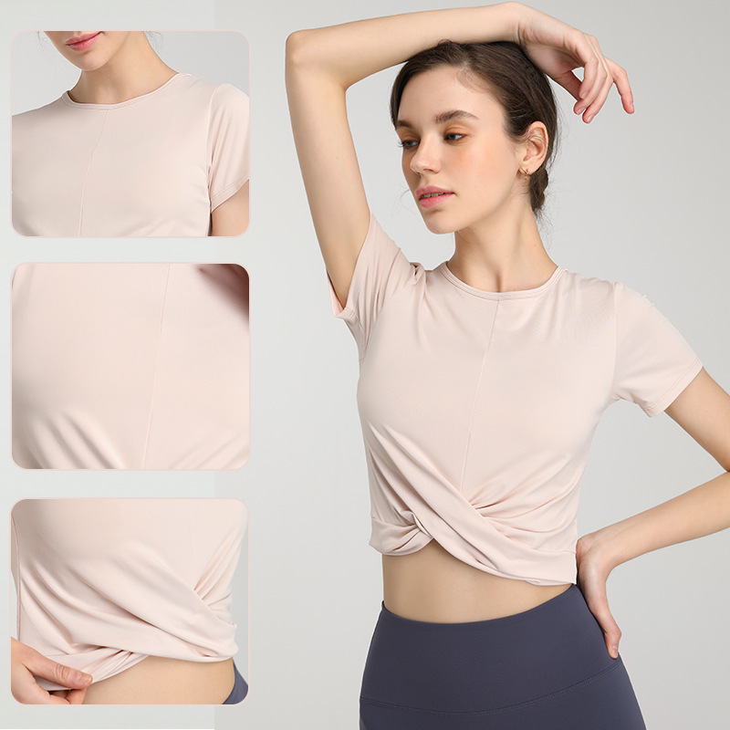 Women's Lightweight Quick-Dry Yoga Top Summer Fitness Wear Sports Design Front Plus Size Short Sleeve T-Shirt