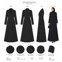Blazer Abaya en Tissu Crêpe Noir, Modeste, Islamique, Structuré, Manteau Long, Fabrication OEM de Haute Qualité
