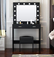 Nouvelle Arrivée 2026 Coiffeuse de Chambre Moderne en Bois avec Panneau Lumineux et Miroir, Table de Maquillage Noire en MDF