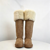 En stock, chaussures d'hiver en véritable peau de mouton et laine, bottes de neige de luxe à hauteur du genou