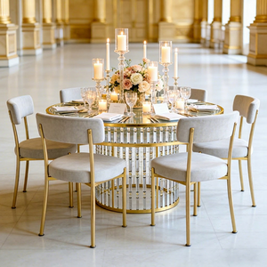Luxury Golden Stainless Steel Frame Round Dining Room Event Wedding Party <b>Tables</b> Crystal <b>Side</b> - Product Image 1