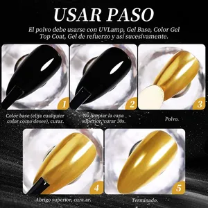 Ensemble de poudre à ongles effet miroir chromé, 2 couleurs, or et argent, pigment brillant pour ongles métalliques avec outil éponge, effet miroir magique, nail art - Product Image 4