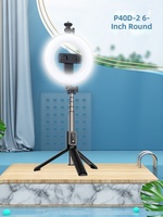 Trépied perche à selfie pliable multifonctionnel grande taille P40D en ABS avec support de téléphone et anneau lumineux LED pour vidéo