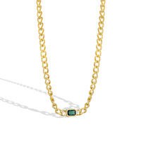 Collier chaîne cubaine tendance en laiton plaqué or 18 carats avec zircon vert carré, bijou pour usage quotidien