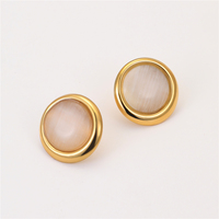 Ensemble de bijoux de luxe pour femme, plaqué or, en acier inoxydable, avec boucles d'oreilles et bague rondes opale vintage, idéal pour les fêtes, les mariages et comme cadeau.