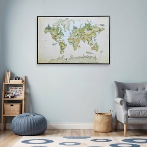 HMS mappa del mondo animale Floater stampa cornice nera arte della parete - Product Image 1