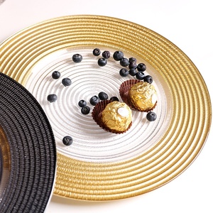 Vajilla Europea y Occidental Creativa, <span class=keywords><strong>Platos</strong></span> de Cristal con Borde Dorado y Plateado de 13 Pulgadas, Diseño de Espiral y Rayas - Product Image 3