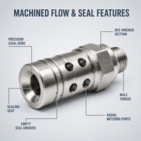 Komponen Manifold CNC dengan Bodi Selubung Kartrid Hidrolik Kustom, Lubang Presisi, Alur Segel Heksagonal, dan Port Pengukuran