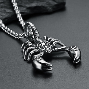 Scorpion <b>Titanium</b> Steel Pendant Necklace Men's Gothic Style Insect Shape Stainless Steel <b>Chain</b> 4mm 60cm - Product Image 2