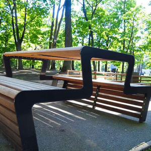 Nhà Máy Tùy Chỉnh Đồ Nội Thất Ngoài Trời Băng Ghế Dự Bị Bảng Thép Mạ Kẽm Dã Ngoại Bảng & Băng Ghế Với Rắn Gỗ Tops Cho Vườn Thương Mại - Product Image 2