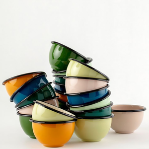 OEM barato 10cm 12cm 18cm personalizado acero al carbono Metal esmalte Camping mezcla palomitas <span class=keywords><strong>cereales</strong></span> flor tazón para el hogar - Product Image 5