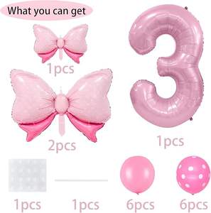 Set Decorazioni Compleanno Rosa all'Ingrosso Palloncini in Film con Fiocco Palloncini Numerati - Adatto per Feste di Bambine da 1 a 9 Anni - Product Image 4
