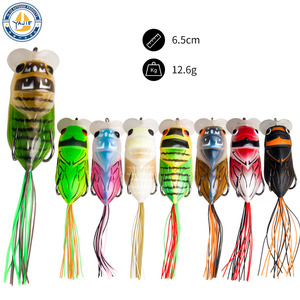 Señuelo de rana cicada simulada 65mm 12.6g, cebo de superficie con doble anzuelo y cola blanda para pesca de bagre - Product Image 4