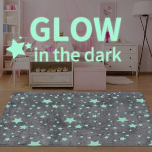 Alfombra grande que brilla <span class=keywords><strong>en</strong></span> la oscuridad con estrellas grandes para niños, dormitorio infantil, habitación de bebé y sala de estar, tamaño 5'x6' - Product Image 5