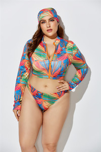 Traje de baño de <span class=keywords><strong>Tanga</strong></span> de manga larga de talla grande para mujer con sombrero para Chubby Trajes de baño de 3 piezas Traje de baño de tres piezas Traje de baño - Product Image 5