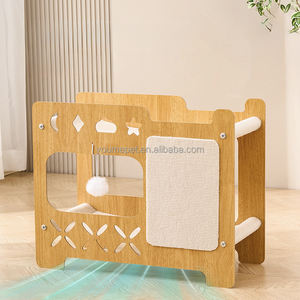 Maison pour chat YOUME de style moderne, en panneau écologique E1, pour intérieur, avec tapis <span class=keywords><strong>à</strong></span> gratter, bâton interactif, certifiée ISO et BSCI - Product Image 3