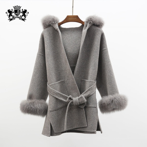 Manteau d'hiver pour <span class=keywords><strong>femme</strong></span> en cachemire, doux, élégant et tendance, avec capuche amovible en vraie fourrure de renard, nouvelle collection - Product Image 5