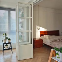 Porte pliante en verre et aluminium moderne pour séparation de pièce intérieure, idéale pour salon, avec verre artistique décoratif