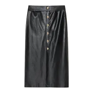 YRP005 Elegant Style PU Leather Skirt Upmarket Chemical Leather Long Skirt