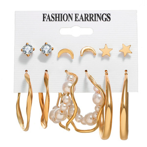 Set di <span class=keywords><strong>Orecchini</strong></span> Pendenti a Lampadario con Opzioni Multiple, <span class=keywords><strong>Orecchini</strong></span> a Cerchio Intrecciati con Perle Placcate Oro, Regalo di San Valentino alla Moda per Donne - Product Image 5