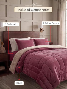 Fashionable Solid Color Warm Luxury Quilted Comforter Set 3pcs Pillowcase Velvet Quilt Blanket - Product Image 4