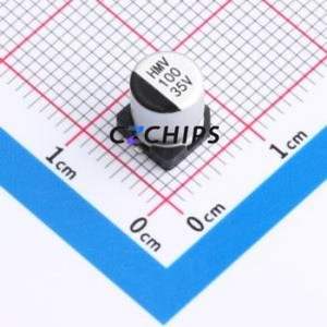 ตัวเก็บประจุแบบไฮบริดของแข็ง-ของเหลวอะลูมิเนียมอิเล็กโทรไลต์ชนิด SMD รุ่น 118EC454, ขนาด D6.3xL7.7 มม. 100uF 20% 35V 2A-100kHz - Product Image 1