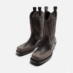 <span class=keywords><strong>Bottes</strong></span> classiques de cowgirl d'automne et d'hiver pour femmes, bottines <span class=keywords><strong>cowboy</strong></span> grises à bout carré et gros talons bas brodés pour femmes - Product Image 1