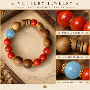 Bracelet en agate rouge et pierres précieuses bleues avec perles rondes en bois et accents variés - Product Image 3