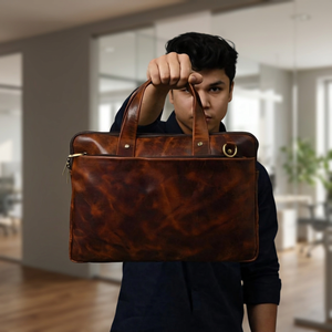 Sac à main pour ordinateur portable en cuir véritable vintage 100 % imperméable B.S INTERNATIONAL modèle BTR560, pour homme, porte-documents de bureau - Product Image 5