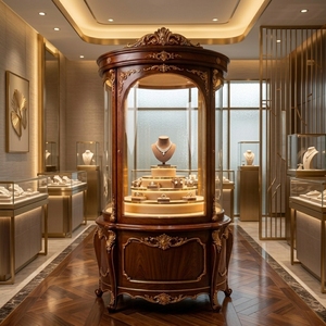 Vitrine à bijoux ronde vintage royale |   Vitrine de présentation de bijoux de qualité muséale |   Vitrine pour les magasins de détail de luxe - Product Image 1