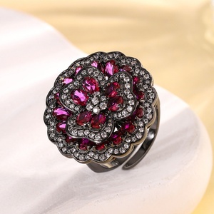 High Quality Eco-friendly Copper Micro Pave Red Zircon Black Gold Plated Clover Bridal Jewelry <b>Set</b> for Women Party Wear - Product Image 5