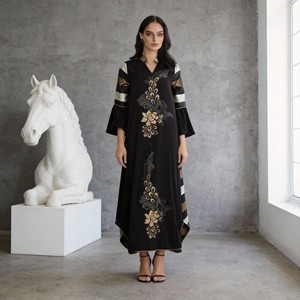 Abaya longue en polyester élégante et luxueuse à motifs patchwork pour femmes musulmanes, robe sur mesure, vente en gros OEM - Product Image 1