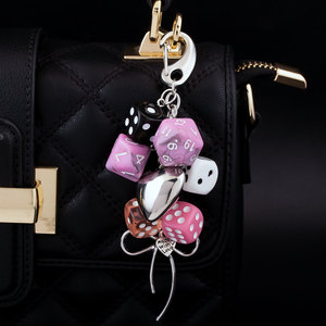 Nuevo Llavero con Colgante de Dado Colorido, Rosa y Negro, de Acrílico, con Cierre de Langosta, Accesorio de Moda - Product Image 5