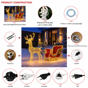 Décoration de Noël Premium : Traîneau de rennes lumineux étanche avec certification CE RoHS pour décorations extérieures - Product Image 2