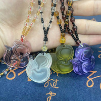 Vente en gros Ethnique Lucky Protection Feng Shui Cristal Chandail Collier Clair Améthyste Obsidienne Renard à Neuf Queues Pendentif Colliers