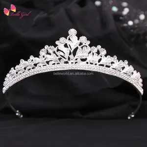 BELLEWORLD custom packing logo 4 colors Glittering Purple Crystal Silver Alloy Diadem Golden Metal Rhinestone Crowns Delicate