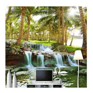 KOMNNI 3d Wallpaper Island Forest Waterfall Ultra Hd Landscape Wall murale Home Decor Waterfall Nature Landscape Wallpaper