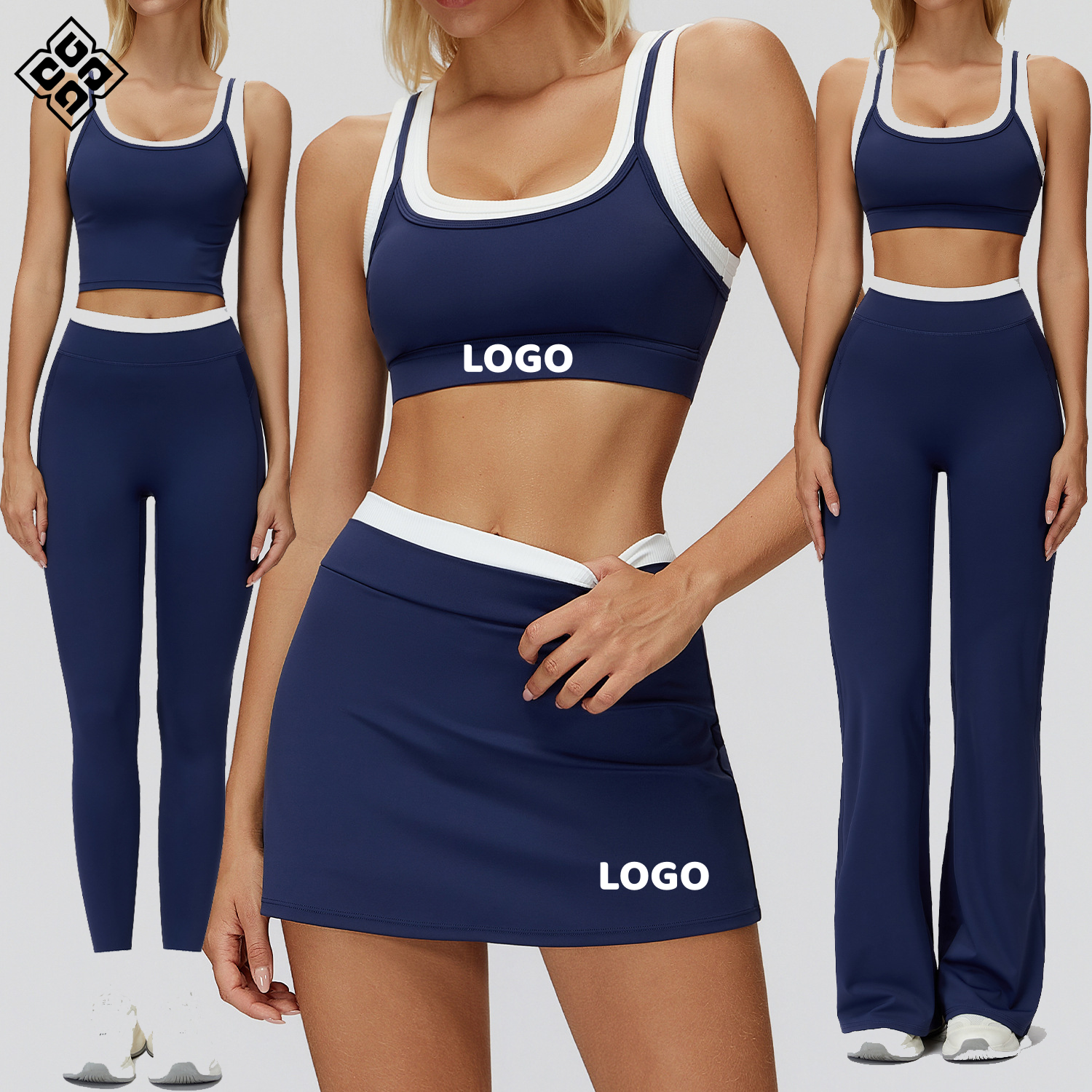 New Custom Women Sports Wear Contrast Color Sports Bra Flare Leggings Gym Fitness Clothing 2/3/6 Pieces Yoga Wear Sets